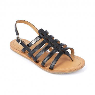 Sandales spartiates à entre-doigts pour femme Heripo noir 07495