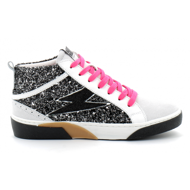 Basket mode montante à lacet pour femme ALPHA noir-rose 4831