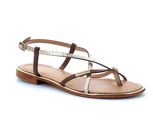 Sandales pour femme à entre-doigts en cuir Monaco or/craquele 42714