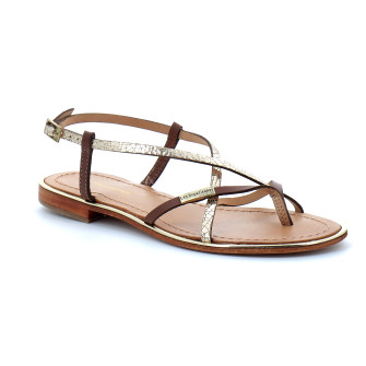 Sandales pour femme à entre-doigts en cuir Monaco or/craquele 42714