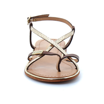 Sandales pour femme à entre-doigts en cuir Monaco or/craquele 42714