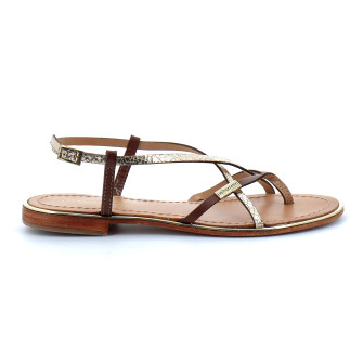 Sandales pour femme à entre-doigts en cuir Monaco or/craquele 42714