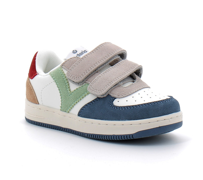 Basket à scratch pour enfant TIEMPO SCRATCH CUIR FENDU MULTICOLORE jeans