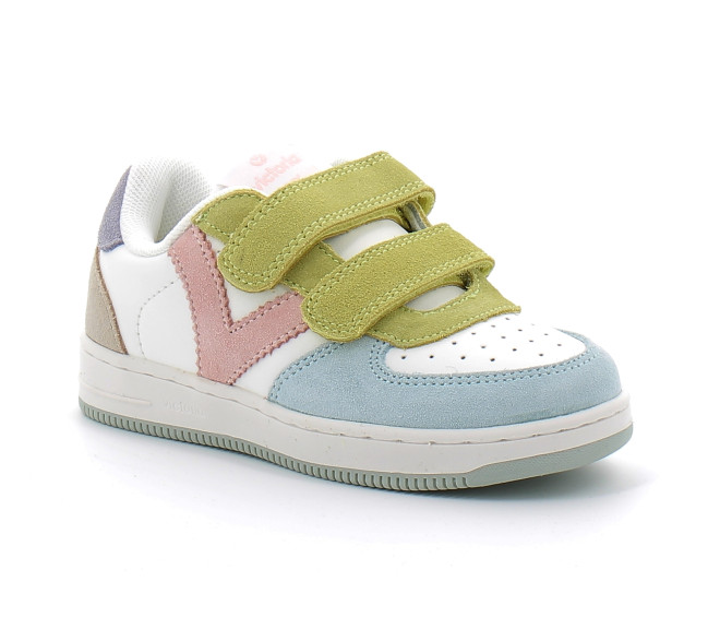Basket à scratch pour enfant TIEMPO SCRATCH CUIR FENDU MULTICOLORE celeste