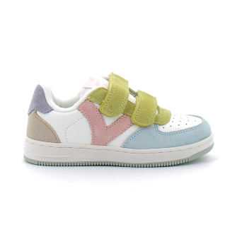 Basket à scratch pour enfant TIEMPO SCRATCH CUIR FENDU MULTICOLORE celeste