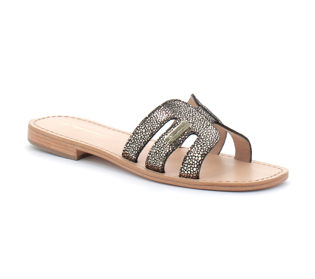 Mules pour femme en cuir Hadamia noir/or 330034