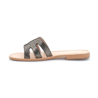 Mules pour femme en cuir Hadamia noir/or 330034