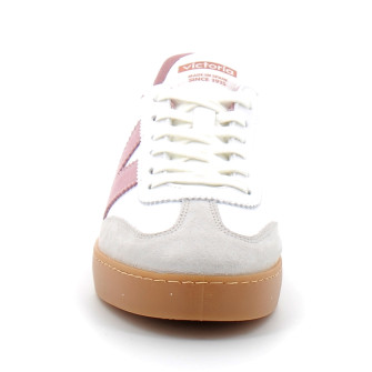 Baskets blanches pour femme avec pièces colorées et semelle caramel rosa