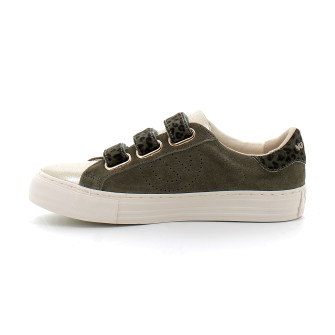 Basket mode à scratch en cuir pour femme ARCADE STRAPS PERFOS olive ongf-le04-d9